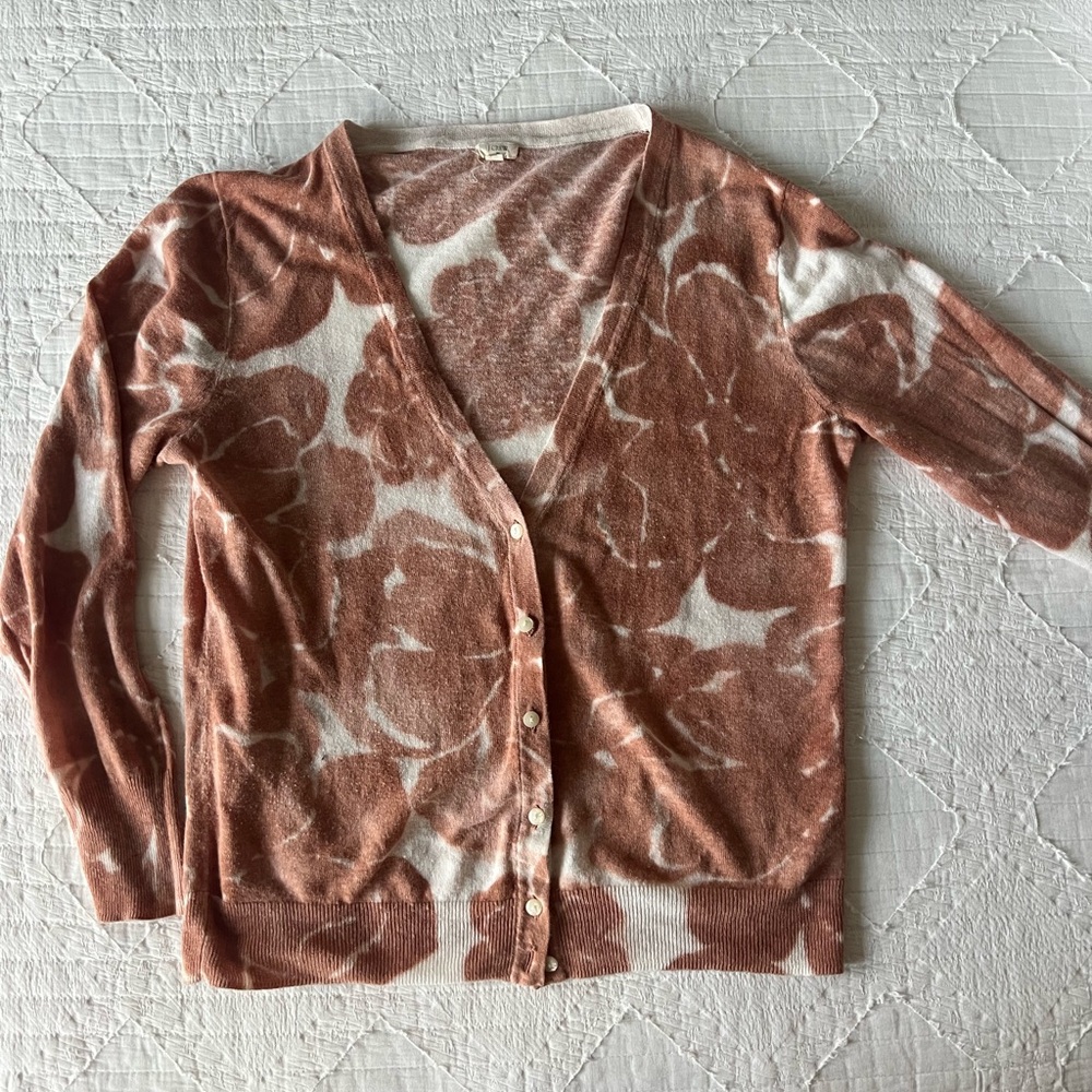 Loft Women's Rose Pattern Button-Front Cardigan Sweater